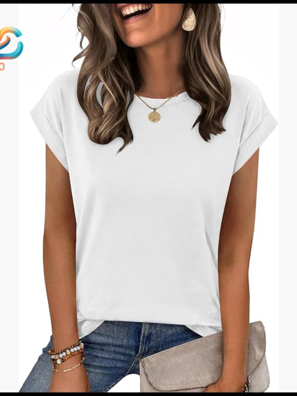 Relaxed Fit Polyester Blend Cap Sleeve Tee Business Casual Layering Top